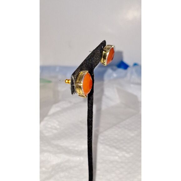 Chunky Rhinestone Pierced Earrings Peachy Pink Stud Post Silver Tone Cottagecore - Picture 7 of 8